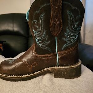 Brown and Blue Heeled Boots